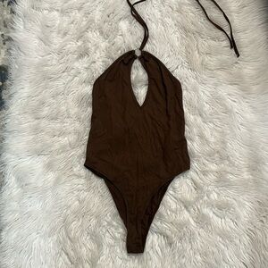 Brown Adika bodysuit with cut out